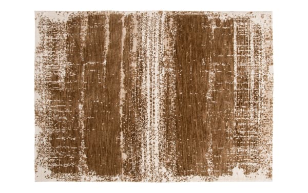 Tawny 5' x 7' brown abstract rug with transitional style, soft polyester fabric, and Bob-O-Pedic memory foam for cloud-like comfort.
