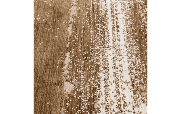 Tawny 5' x 7' brown abstract rug with a transitional style, featuring a soft polyester fabric and a textured pattern resembling scattered brush strokes.