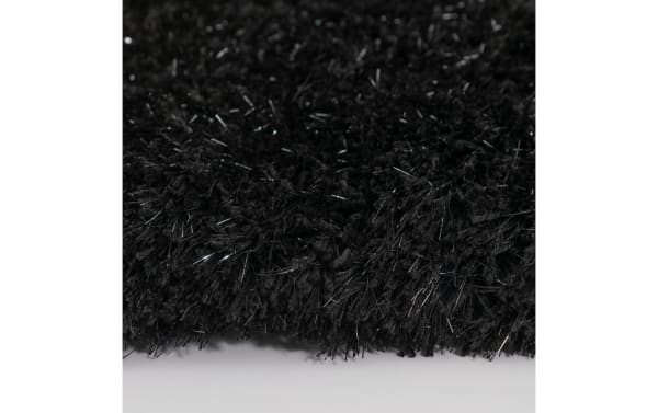 Black Glitz 8'x10' shag rug with plush polyester fabric and subtle metallic fibers, transitional style with Bob-O-Pedic Memory Foam for comfort.