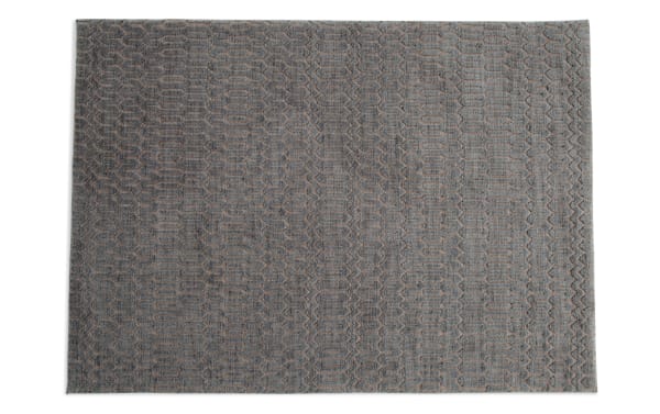 Ella 5' x 7' charcoal gray geometric rug with transitional style, soft polyester fabric, and memory foam underfoot for comfort and durability.