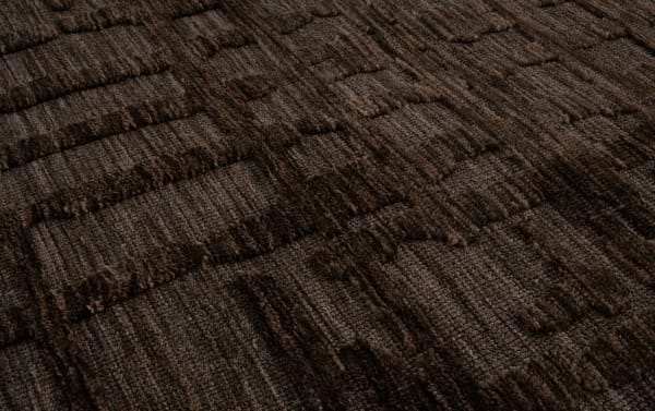 Felix 5' x 7' brown abstract rug with plush Bob-O-Pedic memory foam, transitional style, and soft polyester fabric for comfortable, durable flooring.