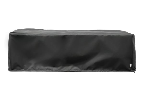 Gray Melrose outdoor coffee table cover made of durable polyester and acrylic fabric, water-resistant and weatherproof for patio furniture protection.