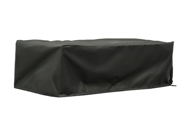 Gray Melrose outdoor coffee table cover made of durable polyester and acrylic fabric, water, UV, mold, and mildew resistant for weather protection.