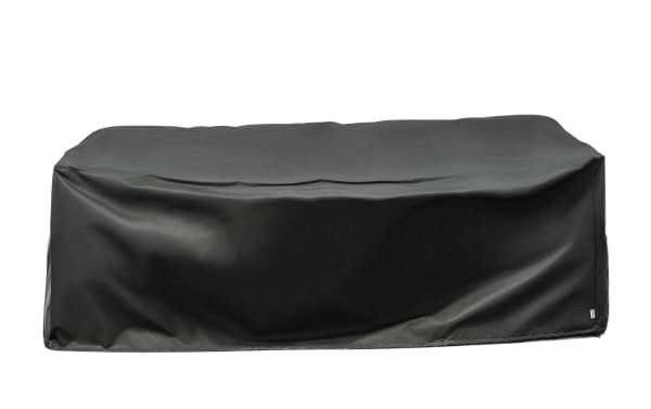 Gray Melrose outdoor sofa cover made from durable polyester and acrylic fabric, water, UV, mold, and mildew resistant for weather protection.