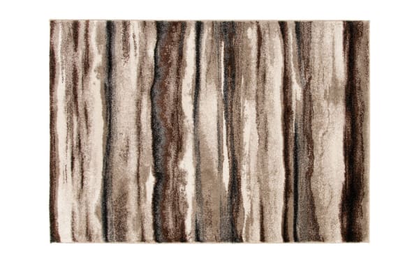 Mocha Tones 8' x 10' brown striped rug in transitional style, heat set polypropylene fabric with varying mocha and brown vertical stripes for modern decor.