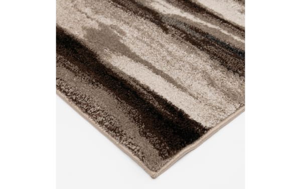 Mocha Tones 8' x 10' brown striped transitional rug with heat set polypropylene fabric, featuring blended mocha and cream tones for modern decor.