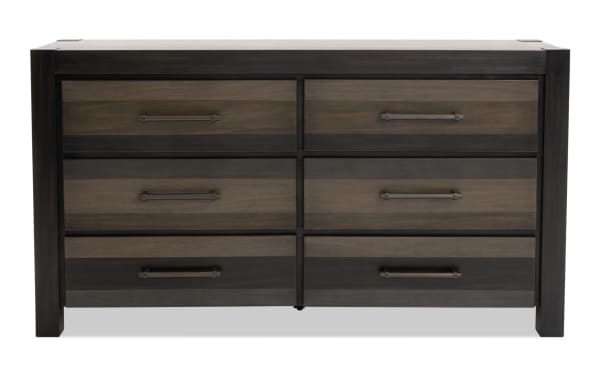 Rustic Tahoe Gray 6 Drawer Dresser in solid pine with cedar-lined bottom drawers and felt-lined top drawers, part of Tahoe Bedroom collection.