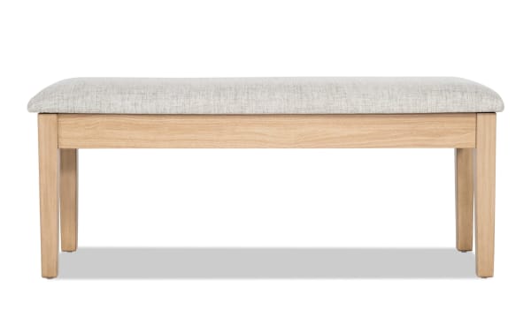 Homeworks Natural & Gray Upholstered Storage Dining Bench with gray polyester cushion, wooden frame, lift-top storage, transitional style.
