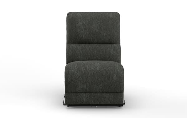 Dark gray upholstered armless accent chair with cushioned backrest and seat, featuring a modern, minimalist design suitable for living rooms or offices.