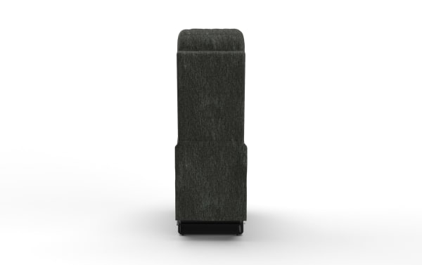 Tall, narrow dark gray fabric-covered speaker with a textured surface, designed for home audio or theater systems.