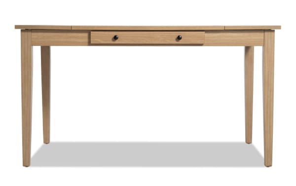 Homeworks Natural Counter Height Lift-Top Storage Dining Table in transitional style with rubberwood frame, melamine finish, and felt-lined drawers.