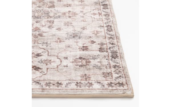 Beige Gia 8' x 10' vintage transitional rug with floral border pattern, polyester fabric, and cushy Bob-O-Pedic memory foam pile.