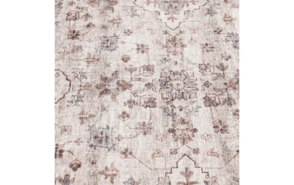 Gia 8' x 10' Beige Vintage Rug with transitional floral patterns in soft beige tones, made of cushy polyester fabric with thick Bob-O-Pedic Memory Foam pile.