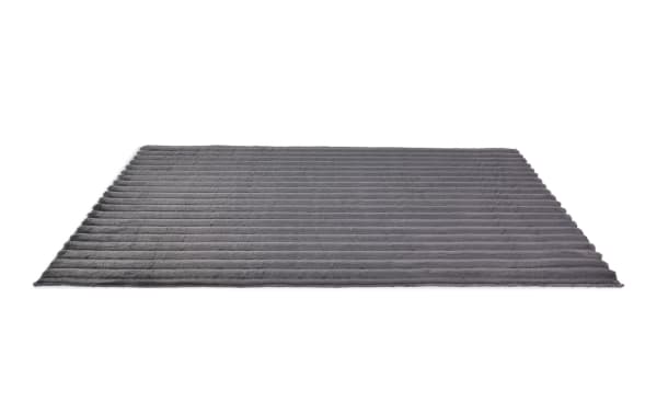 Charcoal gray Sofia Channel 5' x 7' transitional rug with soft polyester fabric and cushioned Bob-O-Pedic Memory Foam for plush comfort.