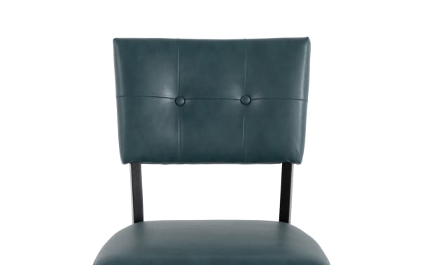 Teal Bettie Black & Teal Faux Leather Panel Back Upholstered Dining Chair with mid-century modern style, memory foam seat, and walnut veneer legs.