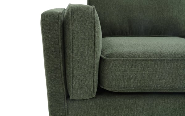 Tribeca Green 66'' Loveseat in green polyester fabric, mid-century modern style with plush memory foam cushions and tailored armrest.
