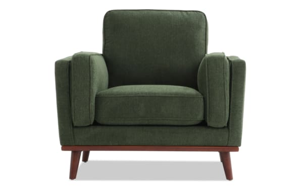 Tribeca Green Chair in mid-century modern style with green polyester fabric upholstery, memory foam cushions, and wooden legs, from the Tribeca collection.