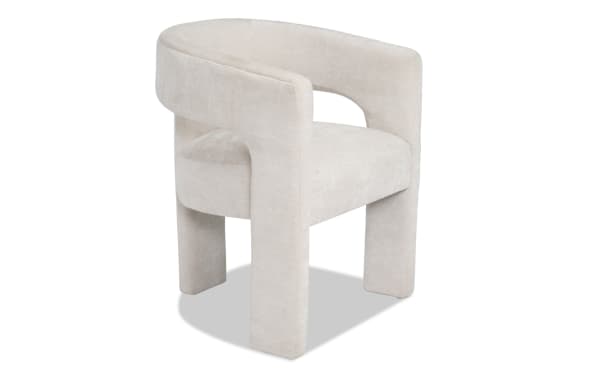 Sierra Beige Panel Back Upholstered Dining Chair in beige polyester fabric with plush memory foam seat, transitional style, and modern curved panel back.