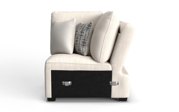 Playlist Max Beige Corner sofa in traditional style with beige polyester fabric upholstery, memory foam cushions, and accent pillows.