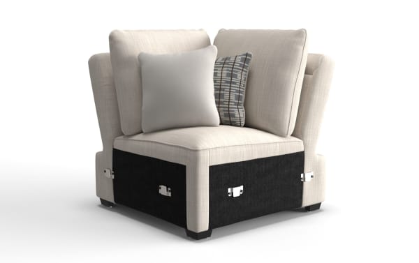 Playlist Max Beige Corner sofa in traditional style with beige polyester fabric upholstery, memory foam cushions, and accent pillows.
