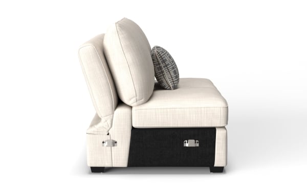Playlist Max Beige Armless Pop-Up Sleeper Loveseat in beige polyester fabric, traditional style, featuring plush cushions and pop-up sleeper function.
