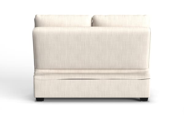 Beige Playlist Max armless loveseat in traditional style with polyester fabric upholstery, featuring a pop-up sleeper and memory foam cushioning.