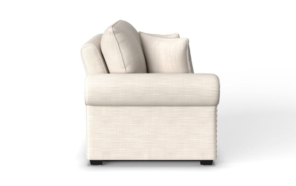 Playlist Max Beige Left Arm Facing Pop-Up Sleeper Loveseat in beige polyester fabric with plush cushions, USB and USB-C ports, traditional style.