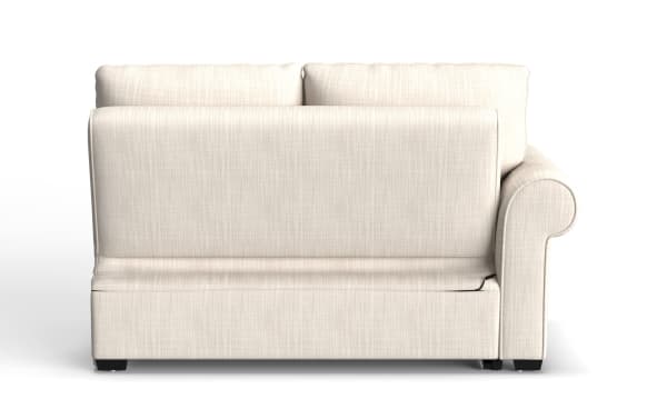 Playlist Max Beige Left Arm Facing Pop-Up Sleeper Loveseat in traditional beige polyester fabric with cushioned back and armrest, USB & USB-C ports.