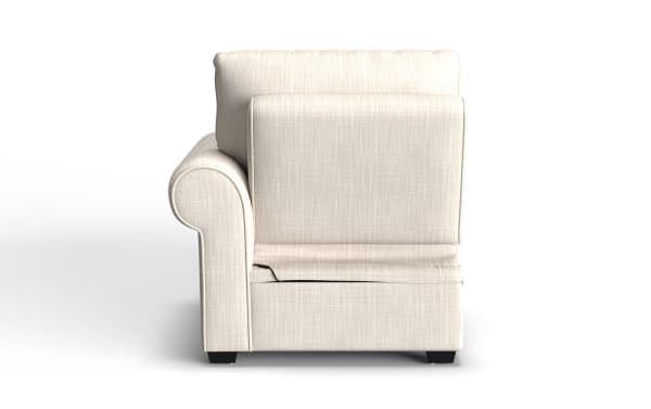 Playlist Max Beige Right Arm Facing Storage Chaise in beige polyester fabric with traditional rolled arm, hidden storage, and USB/USB-C ports.