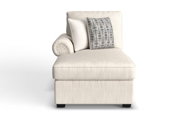 Playlist Max Beige Left Arm Facing Storage Chaise in traditional style with beige polyester fabric, memory foam cushion, accent pillows, USB & USB-C ports.