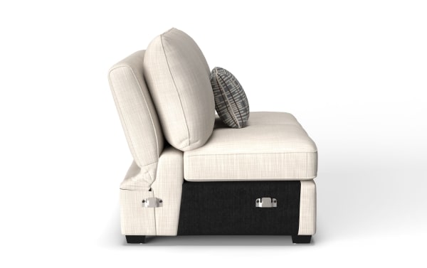 Playlist Max Beige Armless Storage Loveseat in traditional style with beige polyester fabric, memory foam cushions, and hidden storage compartment.