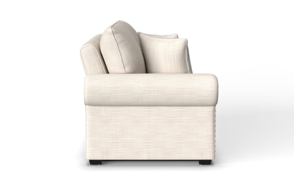 Playlist Max Beige Left Arm Facing Storage Loveseat in traditional style with beige polyester fabric, memory foam cushions, USB and USB-C ports, and hidden storage.