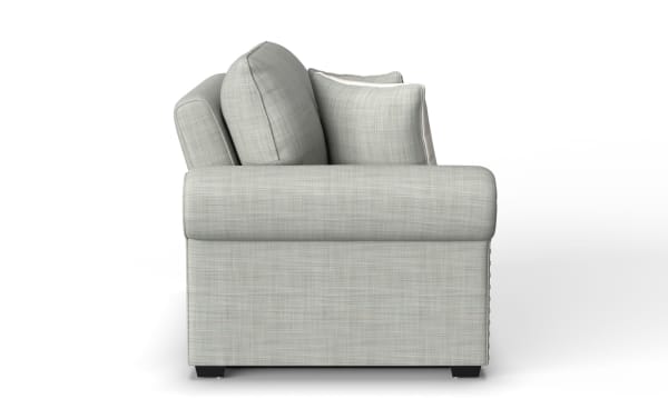 Playlist Max Spa Blue Left Arm Facing Pop-Up Sleeper Loveseat in light blue polyester fabric with plush cushions, USB and USB-C ports, traditional style.