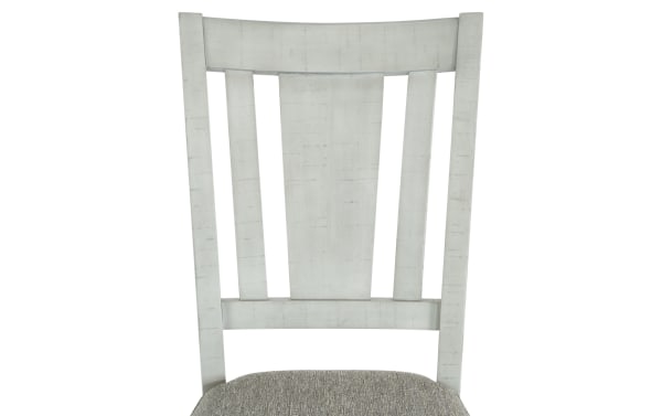 Beaumont White & Beige Ladder Back Upholstered Dining Chair with pine solids, beige polyester fabric, transitional style, and cushioned seat.