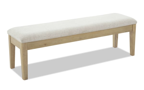 Malibu Natural & Gray Upholstered Storage Dining Bench with gray polyester fabric, solid acacia wood frame, and memory foam cushion in contemporary style.