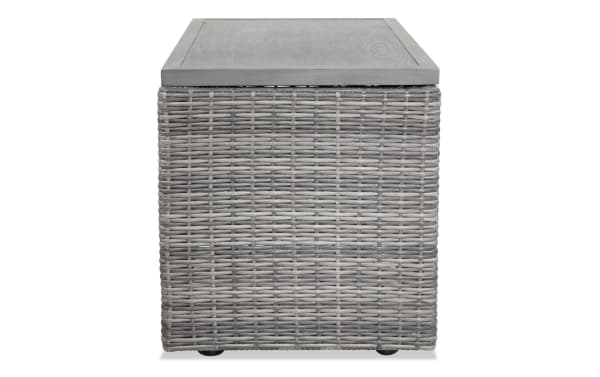 Dream Gray Wicker Outdoor Storage Console from Dream Outdoor, transitional style with gray all-weather wicker and powder-coated aluminum frame.