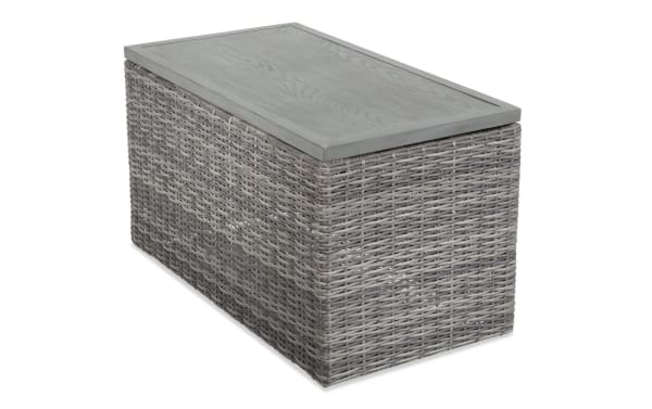 Dream Gray Wicker Outdoor Storage Console from Dream Outdoor collection, transitional style with all-weather gray wicker and rust-free aluminum frame.