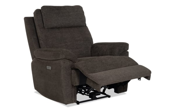 Commander Brown Power Recliner in brown polyester fabric with power recline, USB & USB-C ports, wide seat, high back, and memory foam cushioning