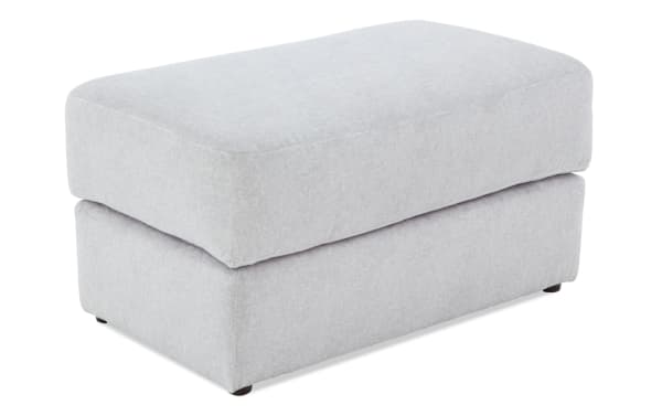 Contemporary Sofia Gray Ottoman in soft gray polyester fabric with plush memory foam cushion, perfect for stylish, comfortable lounging.