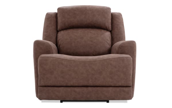 Traditional Zeus Brown Massaging Power Lift Recliner with polyester fabric upholstery, wide seat, high back, and plush cushioning for larger users.