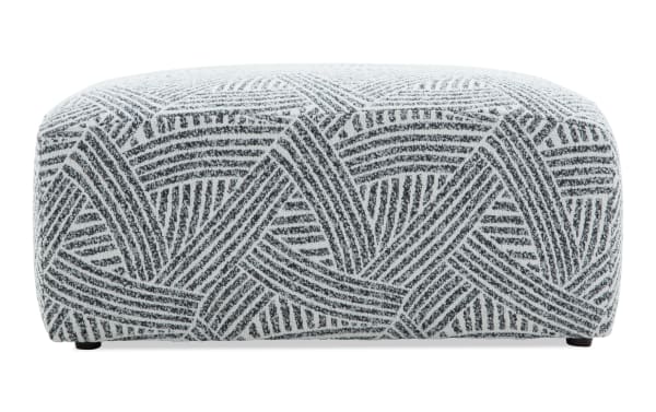 Sofia Black Cocktail Ottoman in black polyester fabric with a transitional style, oversized plush seating and decorative tray surface.