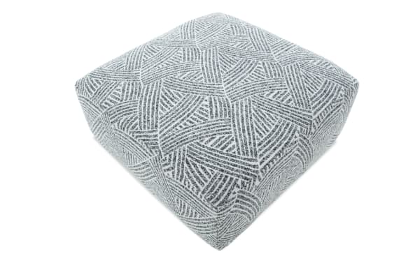 Sofia Black Cocktail Ottoman in black polyester fabric with geometric pattern, oversized transitional style for seating or footrest
