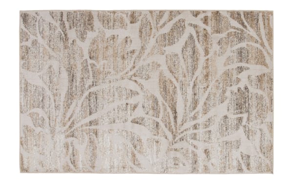Traditional Iris 8' x 10' white floral rug with medium polypropylene pile, featuring a soft white background and beige botanical leaf pattern, easy-to-clean.