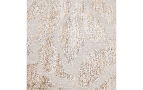 Traditional Iris 8' x 10' white floral rug with a medium polypropylene pile, featuring textured leaf patterns for easy-to-clean, fresh decor.