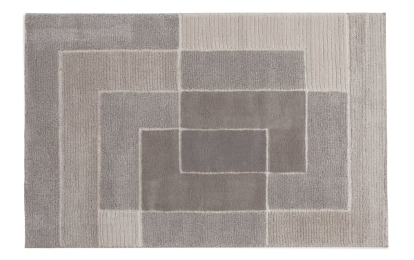 Atlas 5' x 7' Gray Geometric Rug with plush thick pile, transitional style, gray polypropylene material, featuring layered rectangular patterns for modern home decor.