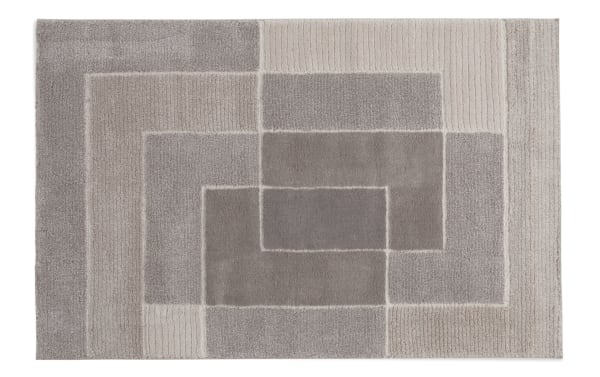 Atlas 9' x 12' gray geometric rug with plush, thick polypropylene pile, featuring a transitional style and layered rectangular pattern for modern home decor.