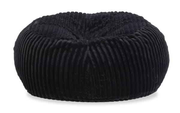 Sofia Black Sploosh Accent Chair in plush black polyester fabric, transitional style with soft, ribbed texture and rounded, cushioned shape for cozy seating.