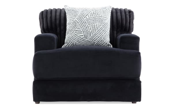 Contemporary Sofia Black Chair upholstered in black polyester fabric with channel tufted back and plush memory foam seat cushion.