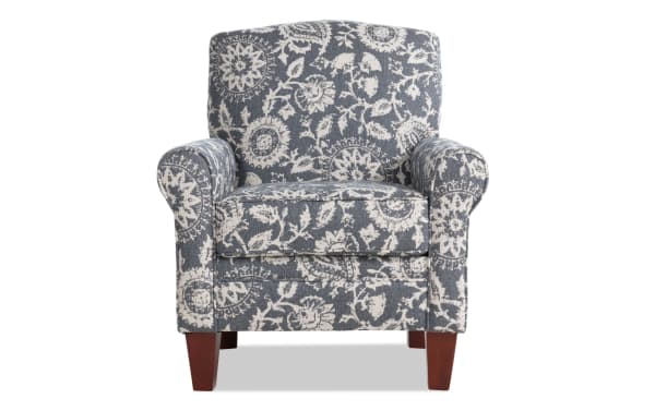 Portland Gray Floral Accent Chair with gray polyester fabric upholstery, transitional style, memory foam cushion, and floral pattern.