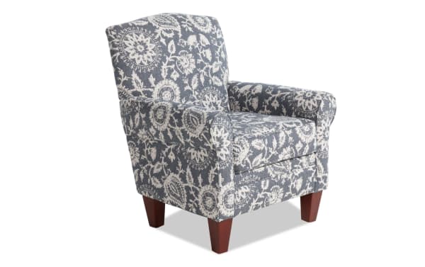 Portland Gray Floral Accent Chair with gray polyester fabric upholstery, transitional style, memory foam cushion, and wooden legs for comfortable seating.